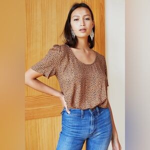 Emerson Fry Ava Short Sleeve Blouse in Vintage Cheetah Print